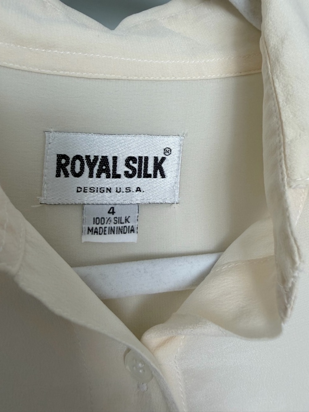 Royal Silk 100% Silk Vintage Cream Pale Yellow Semi Sheer Button Down Shirt - Picture 9 of 13